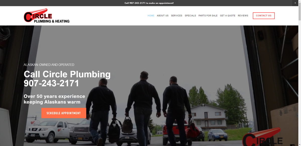 Screenshot of Circle Plumbing and Heating, from the hvac websites collection.