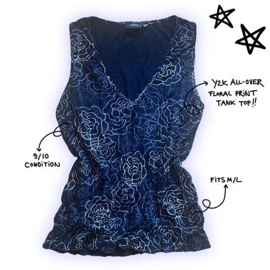 y2k/90s all-over floral print ruffle tank top