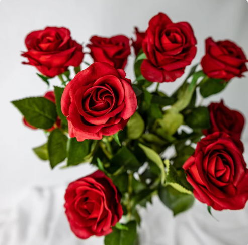 Red Real Touch Half Bloom Rose - Realistic Artificial Flowers