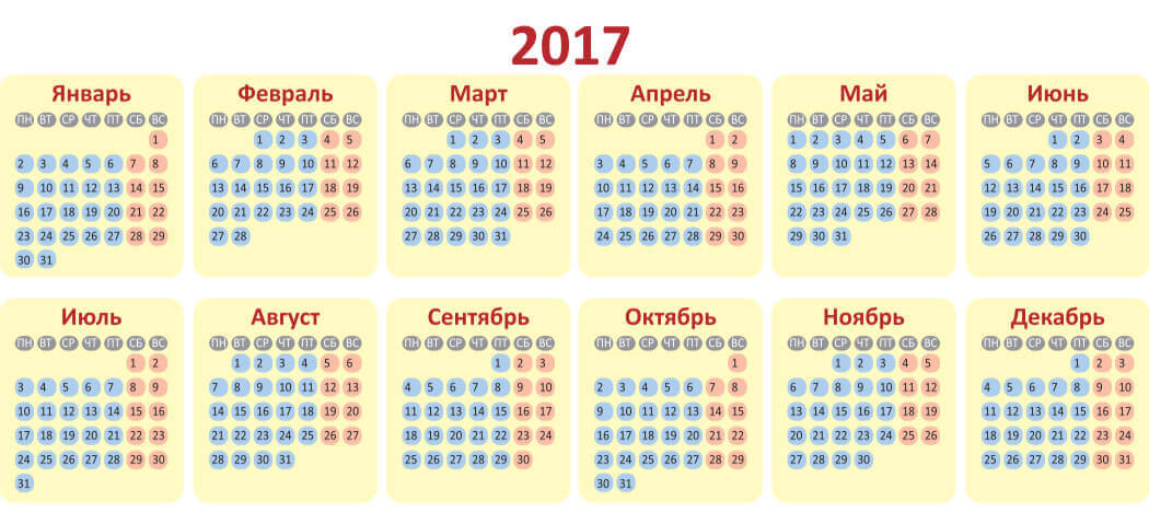 Календарные сетки 2017 года в различных форматах и версиях
