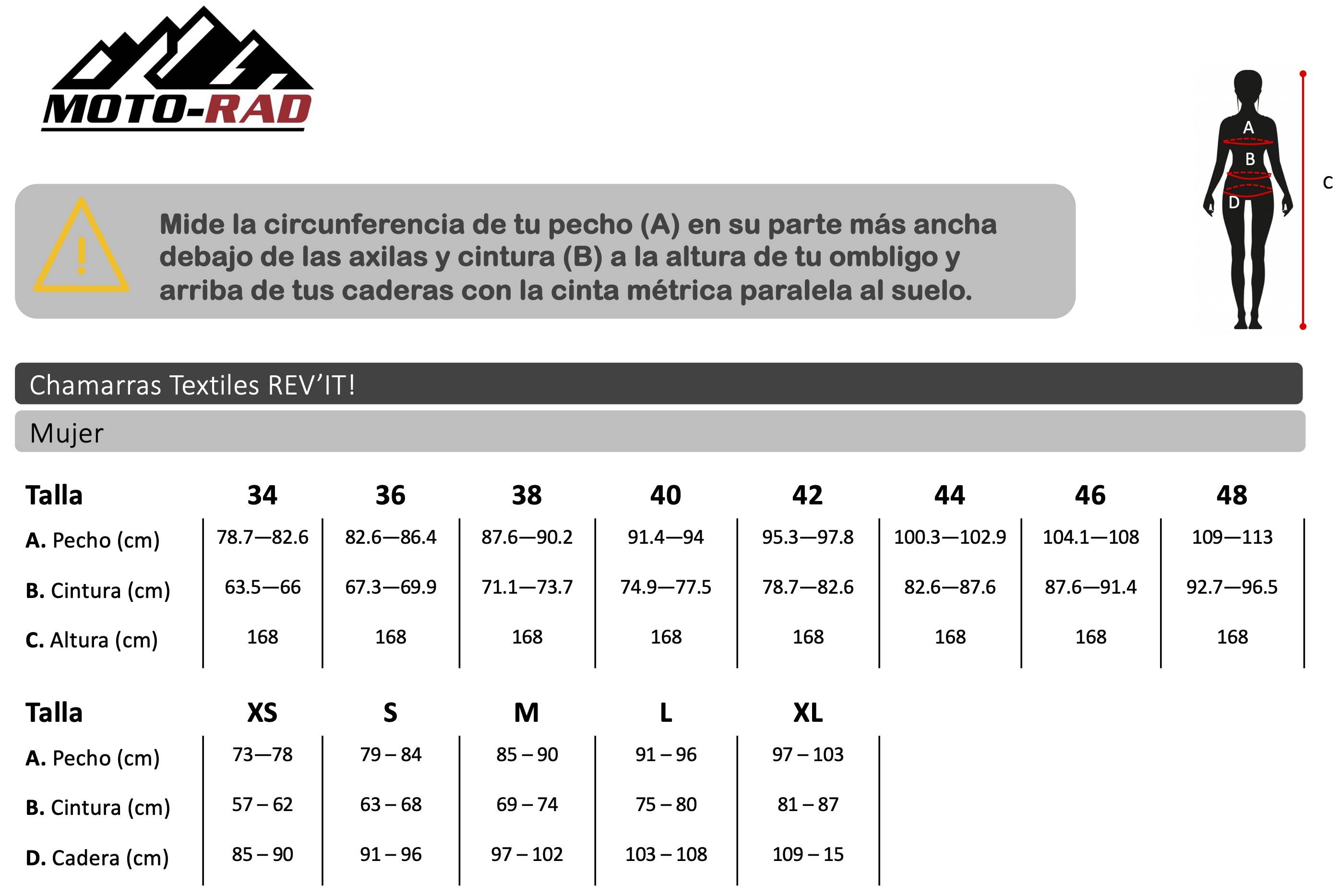 Guía de Tallas Chamarras de Mujer REV'IT!