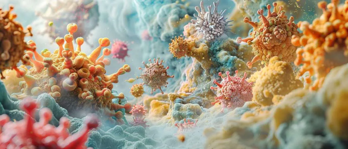 Creative illustration magnifying the microscopic world of pathology.