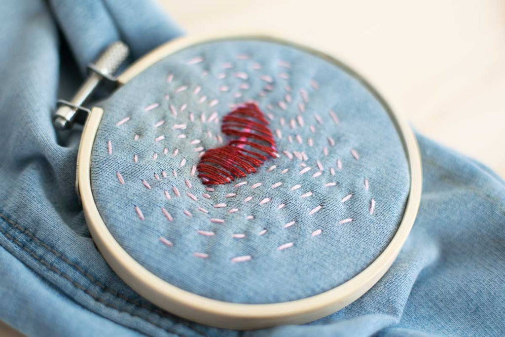 visible mending with a woven heart warp