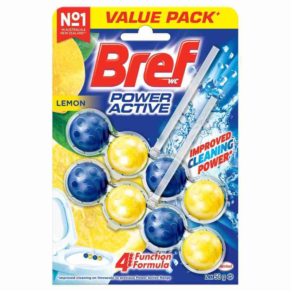 Bref Power Active Juicy Lemon, Rim Block Toilet Cleaner, 2X50G