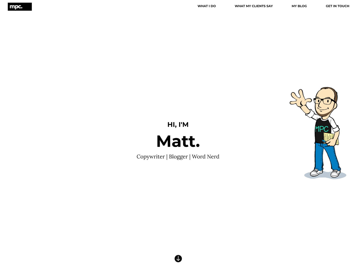 Screenshot of Matt Phil Carver, from the copywriting portfolios collection.