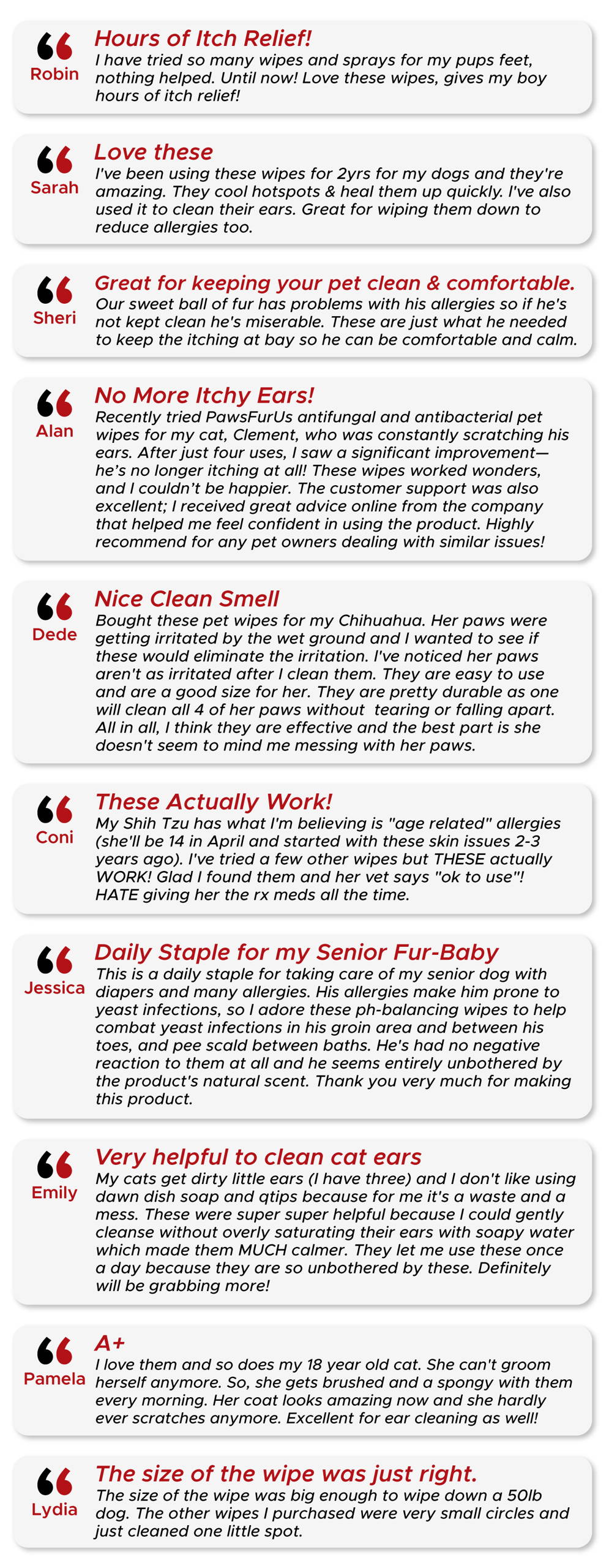 Amazing feedback from happy customers using PawsFurUs Pet Wipes.