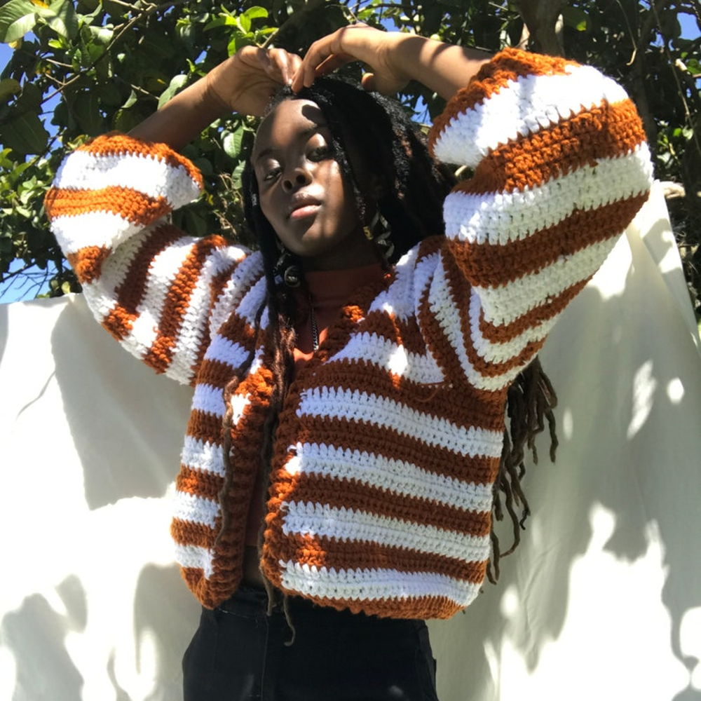 Autumn crochet Cardigan, chunky oversize crochet cardigan, puff sleeve sweater