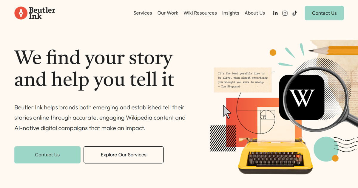 Screenshot of Beutler Ink, from the content marketing portfolios collection.