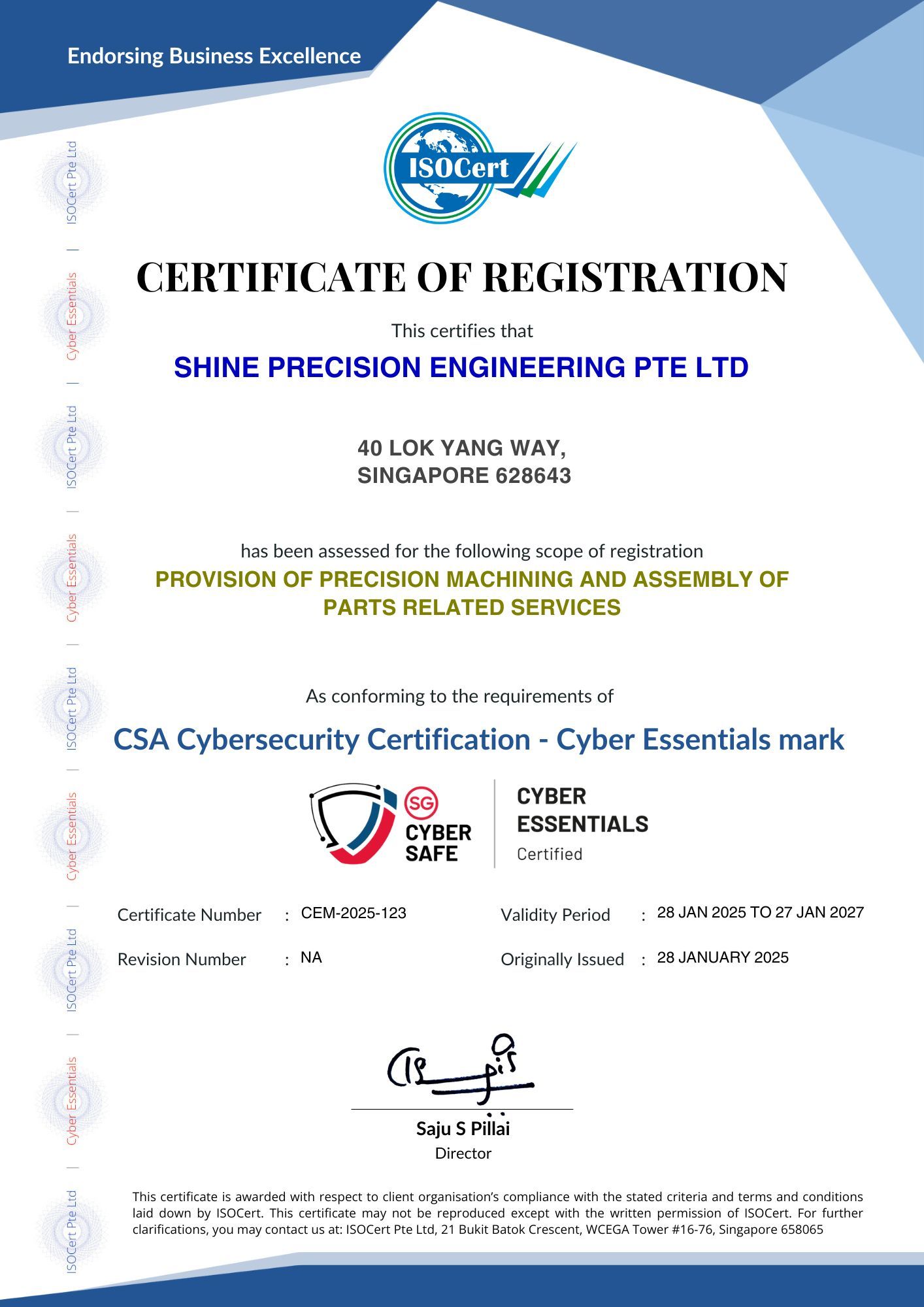 Shine Precision Cyber Essentials Certificate 2025