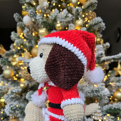 Christmas Doggy - Crochet pattern (PDF download) - puppy plush dog winter Santa outfit amigurumi festive holiday decoration