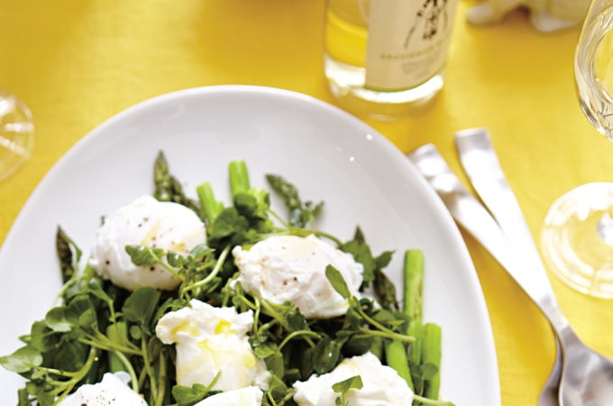 Asparagus and Poached Egg Salad with Burrata