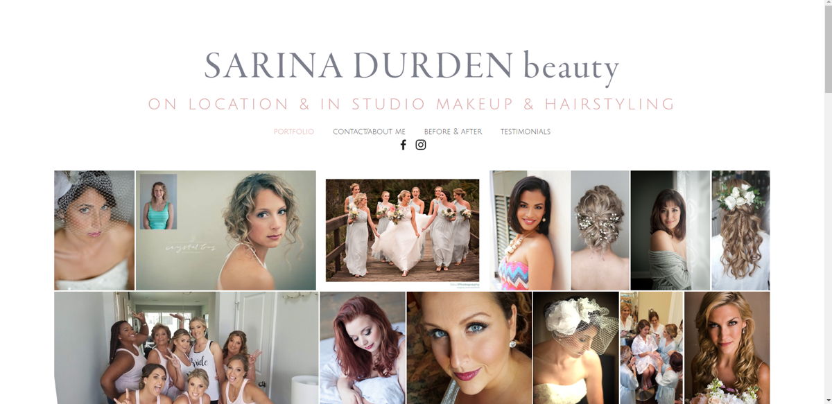 Screenshot of Sarina Durden Beauty, from the makeup artist websites collection.
