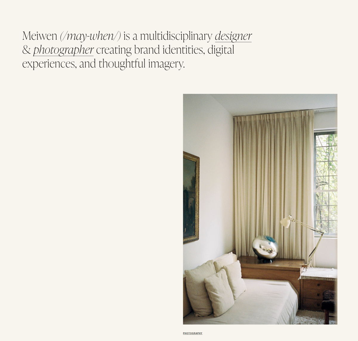 Screenshot of Meiwen See, from the art director portfolios collection.