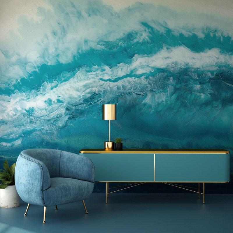 Blue Modern Ocean Wallpaper Mural - Feathr Wallpapers