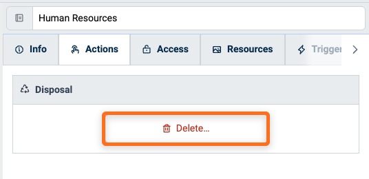 Delete button in the Disposal panel of a Portfolio's Actions tab