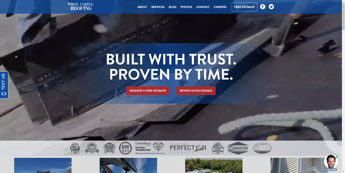 Screenshot of White Castle Roofing, from the contractor websites collection.