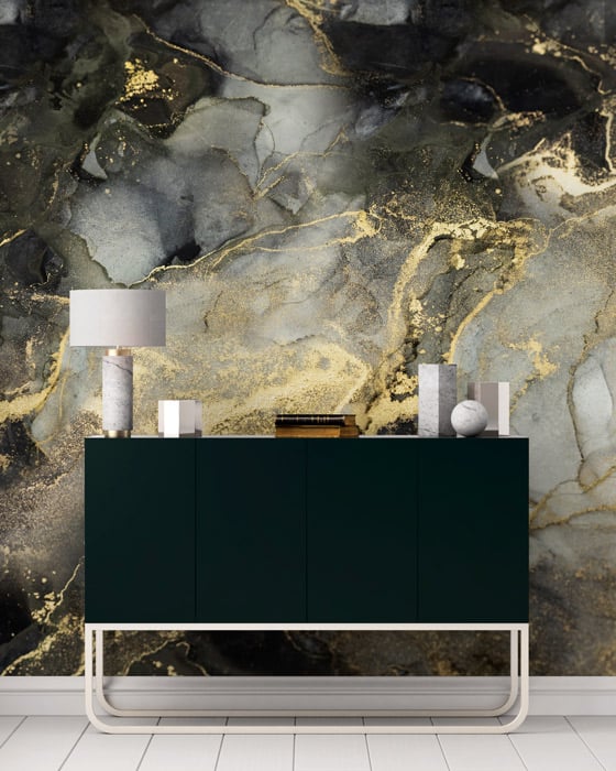 Black & gold marble feature wallpaper mural - Feathr™ Official Site