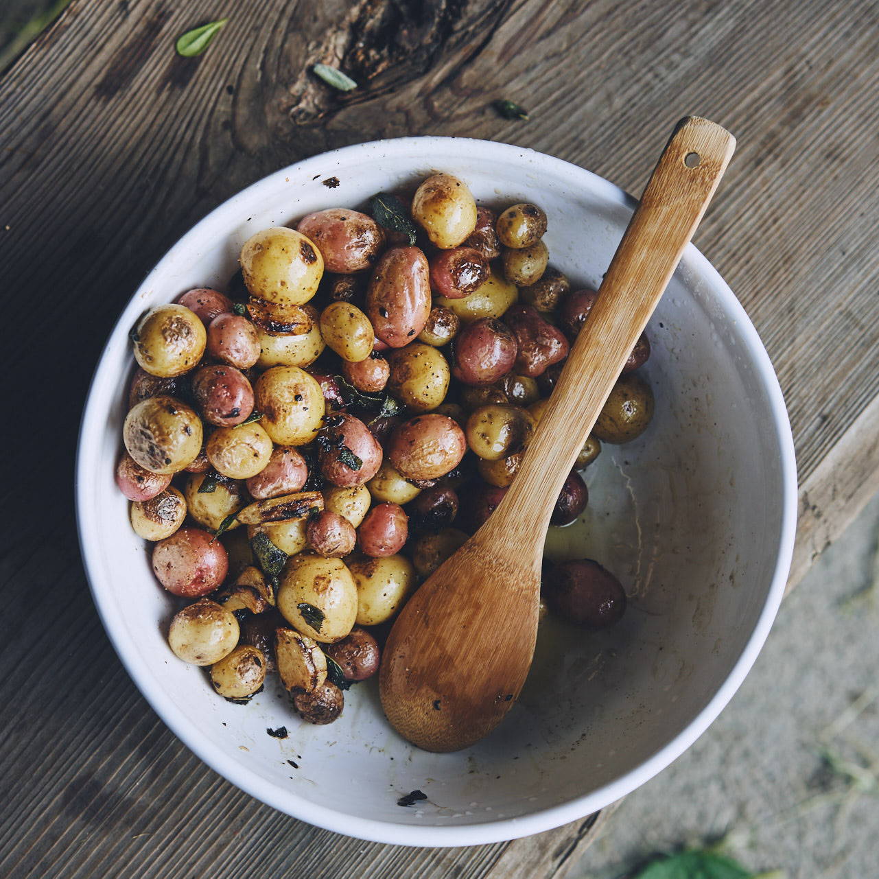 Roasted potatoes from a farm to table Stick & Ball event