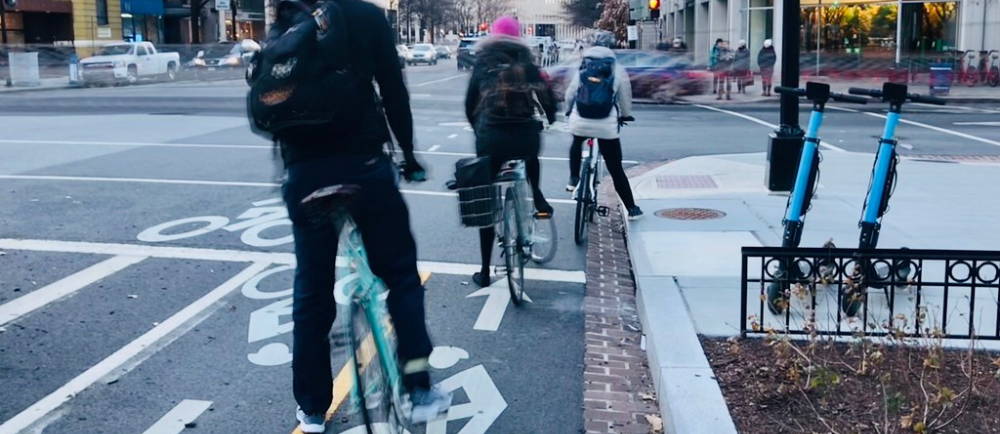 Commuter cyclists in bike lane