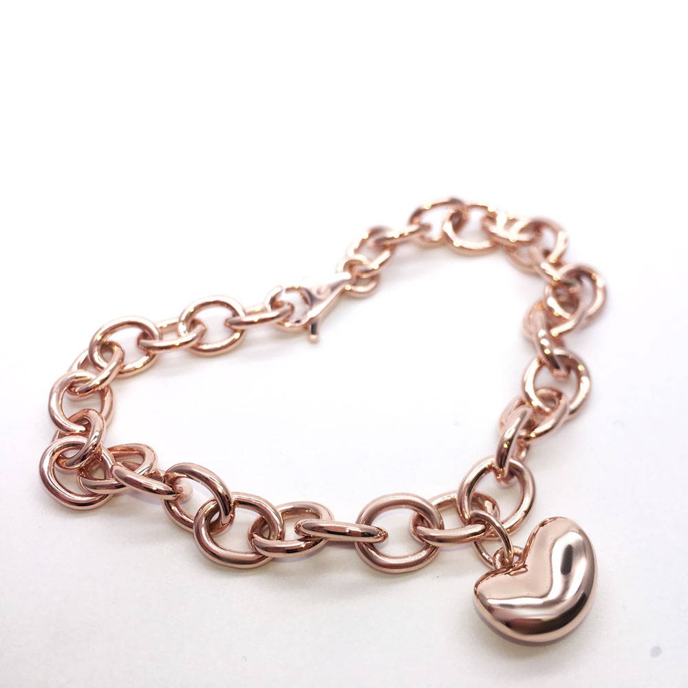 Bracelet fait main sur mesure or rose pendentif haricot 