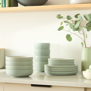 Kaloh Stoneware Dinnerware (Service for 4) in Celadon (Green)