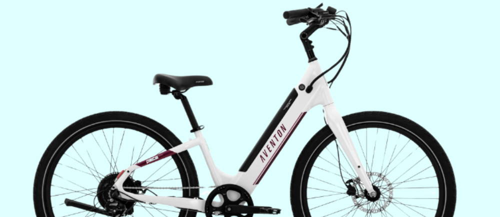 a white Aventon Pace 500.3 electric commuter bike