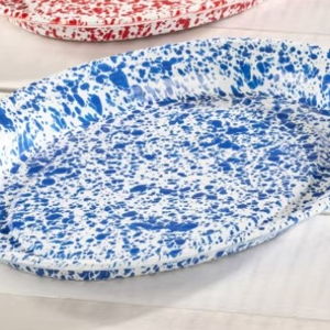 Splatterware Enamelware Oval Serving Platter - Blue