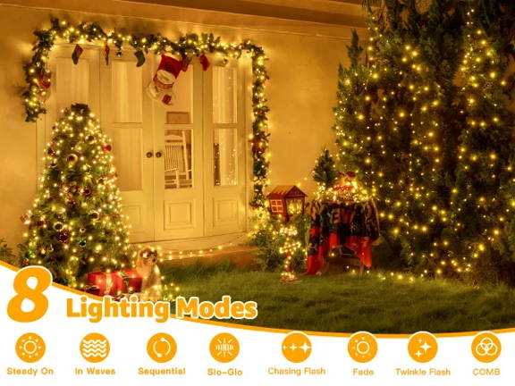 Features of Ollny's 800 leds clear cable cool white string lights - mobile size