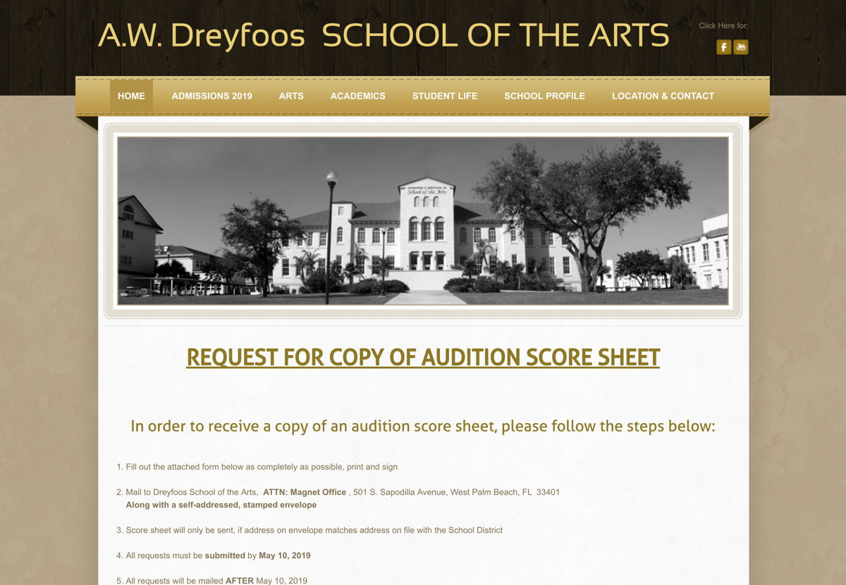 Screenshot of A.W. Dreyfoos School of the Arts, from the weebly websites collection.