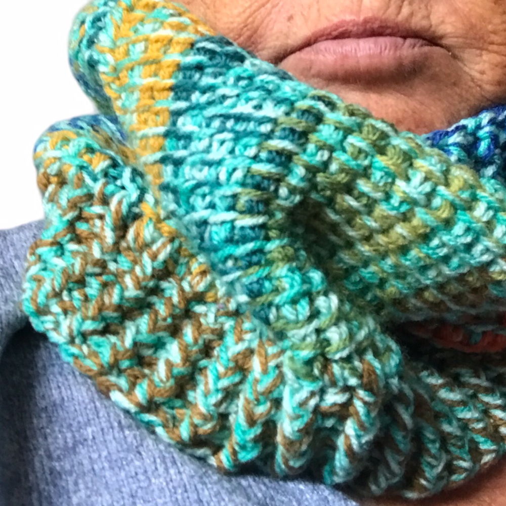 Crochet pattern colorful Tunisian scarf