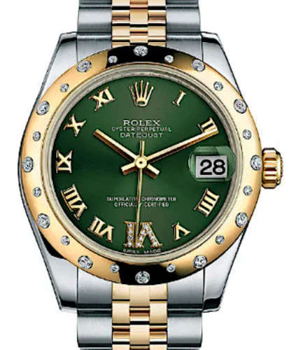 Rolex Datejust 31 Diamond Bezel Green Dial Roman Numerals