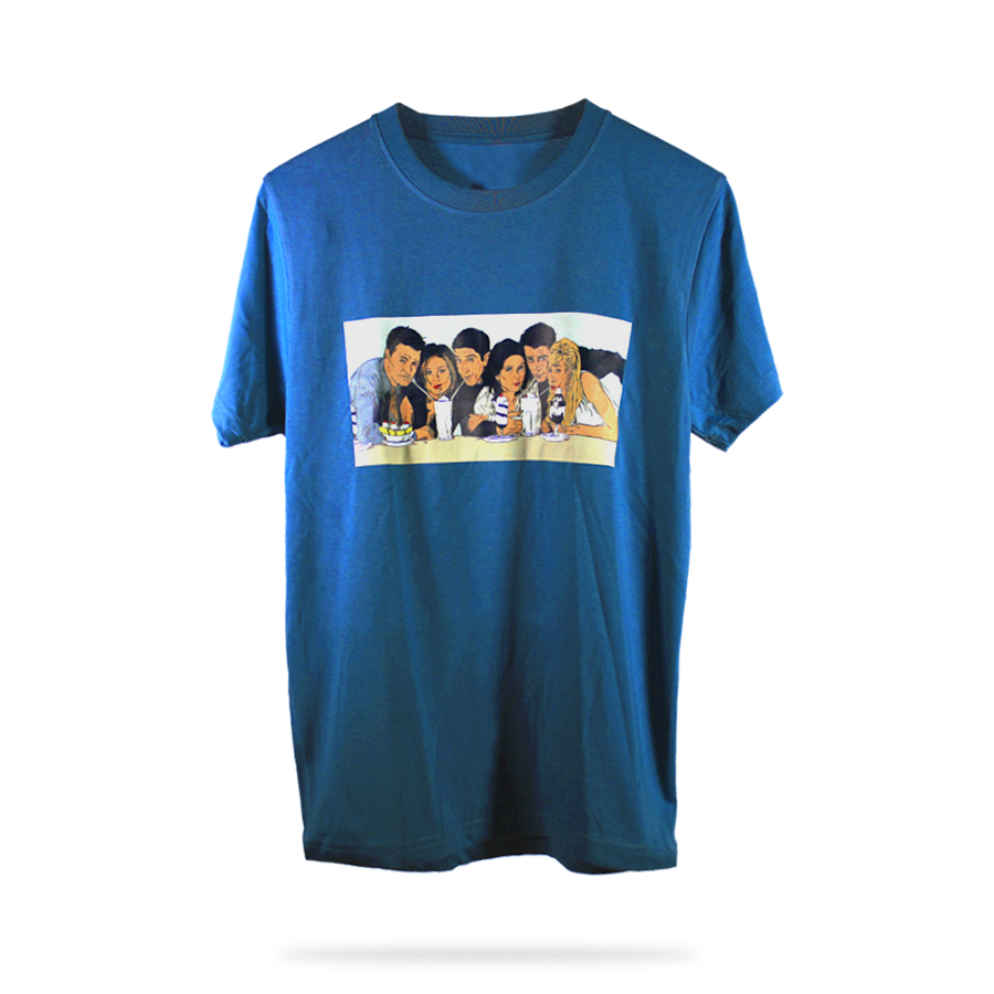 blue cotton blend round neck shirt