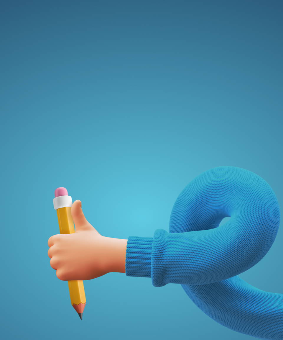 Twisted cartoon hand holding a pencil (small)