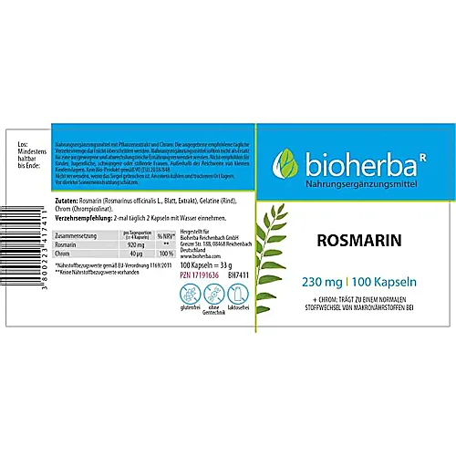 Rosmarin 230 mg 100 Kapseln