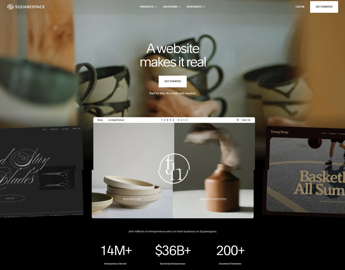 Screenshot of Squarespace , from the website hero section designs collection.
