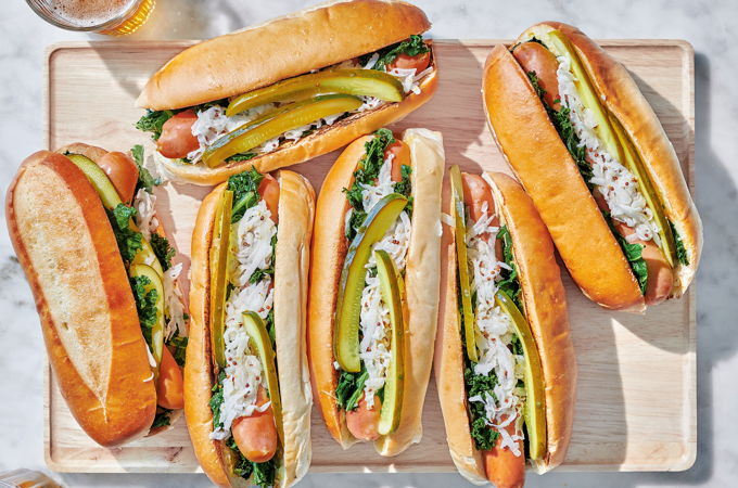 Hot Dogs with Kale and Turnip Remoulade
