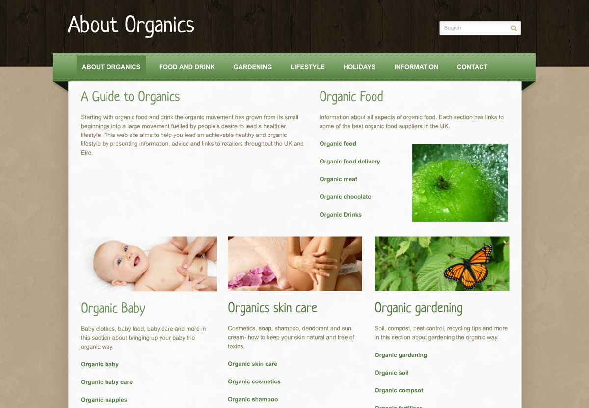 Screenshot of About Organics, from the weebly websites collection.