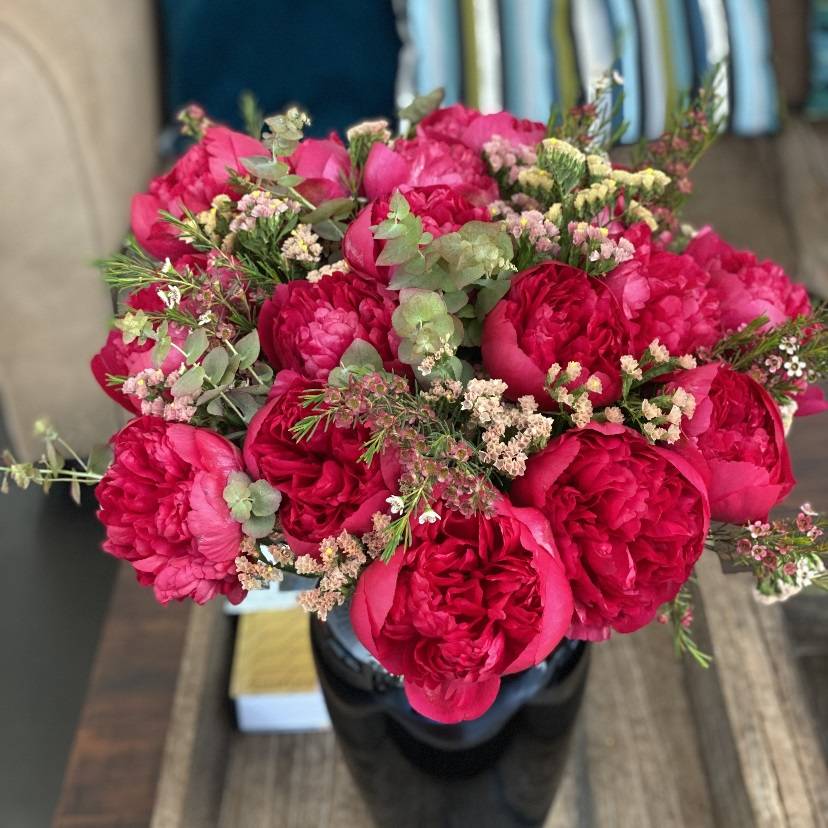 Bouquet pivoines rouges