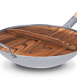 Craft Wok Lid for 16-Inch Woks Traditional Wooden Flat Cover Asian Cookware / 732W323-16in