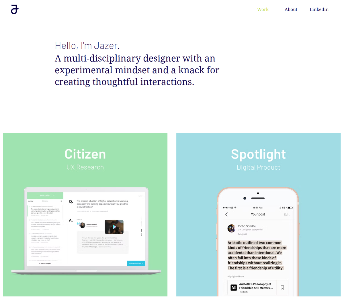 Screenshot of Jazer Chand, from the wix personal websites collection.