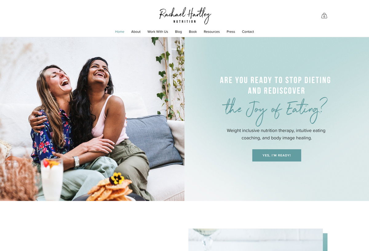 Screenshot of Rachel Hartley Nutrition, from the squarespace websites  collection.
