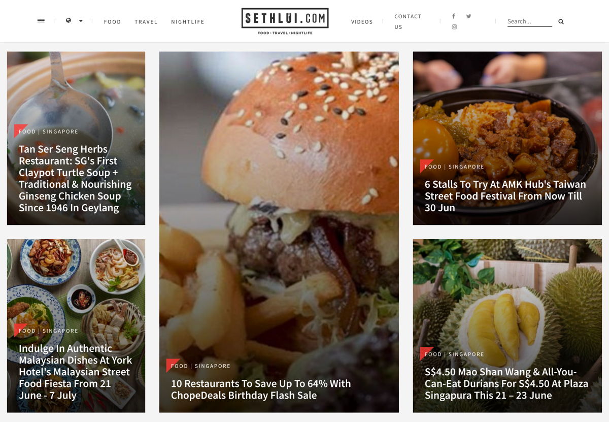 Screenshot of Sethlui.com, from the food websites collection.