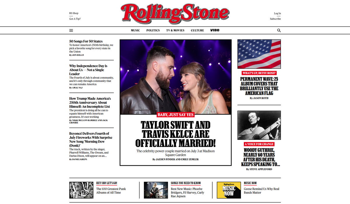 Screenshot of Rolling Stone, from the wordpress websites collection.