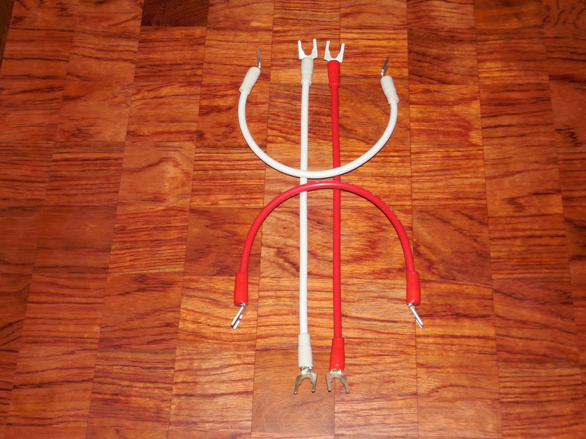 Silver Bi-Wire Speaker Jumper Cables 8AWG 10" Set sliver spades, Bananas Spades/Bananas/combo