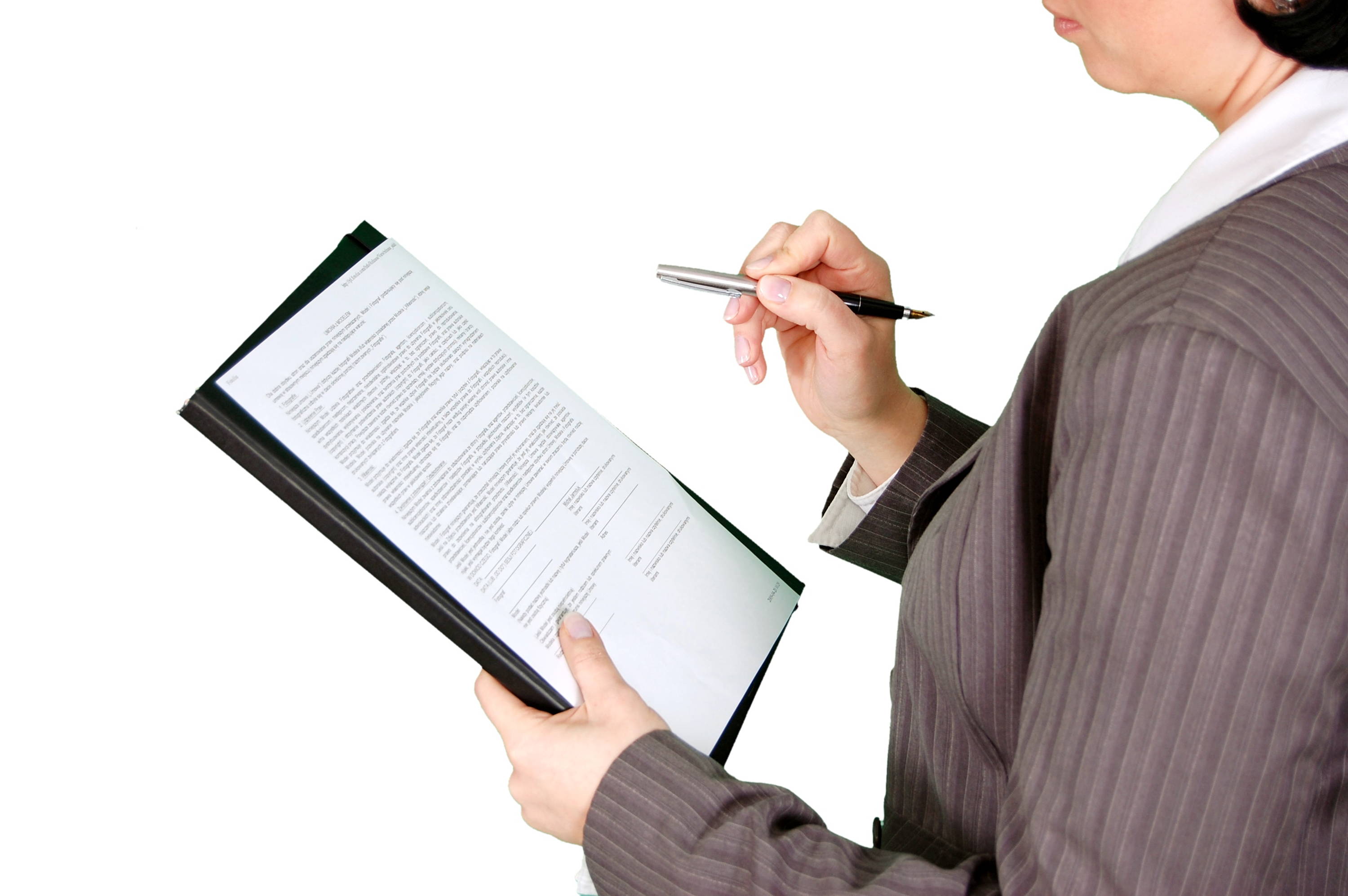 Photo of a women holding a pen and a folder