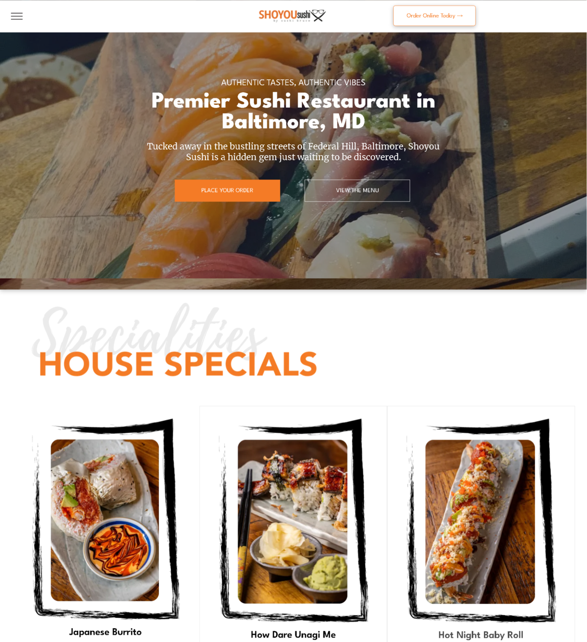 Screenshot of Shoyou Sushi, from the duda websites collection.