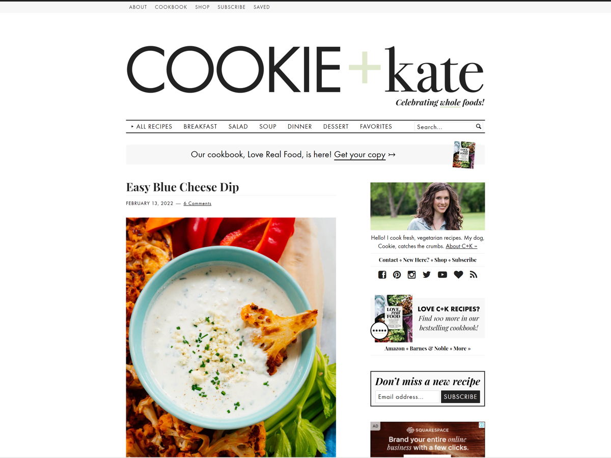 Screenshot of Cookie and Kate, from the food websites collection.