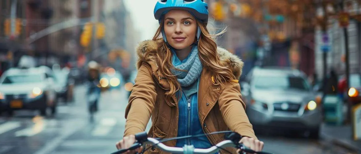 Travel nurse utilizing a bike share program in a vibrant urban setting