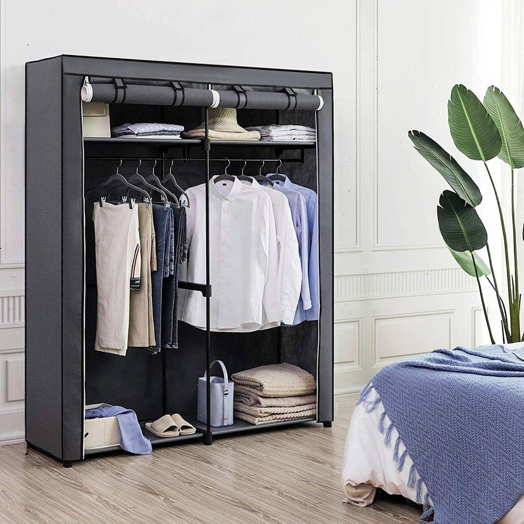 Clothing rack with cover, Garment rack with shelves