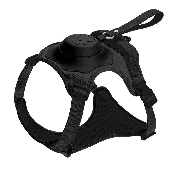 Vibe Geeks Ultimate 2-in-1 Reflective No-Pull Dog Harness with Retractable Leash & Control Handle – Black